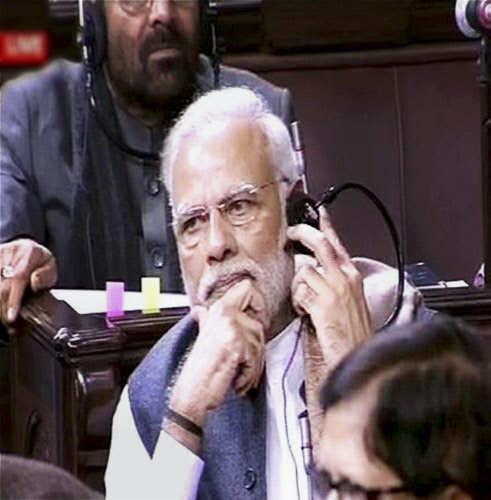  Prime Minister Narendra Modi in the Rajya Sabha in New Delhi on Thursday. (PTI Photo)