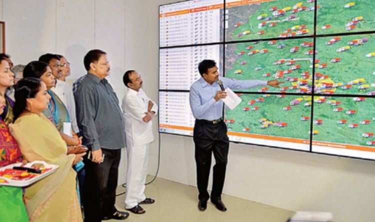 Civil supplies commissioner CV Anand explains the functioning of command control centre during its inauguration on Tuesday.