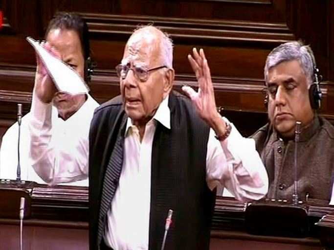Noted lawyer and RJD member Ram Jethmalani speaks in the Rajya Sabha in New Delhi on Tuesday. (PTI photo)