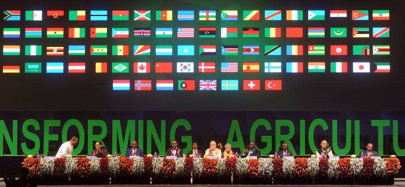 Prime Minister Narendra Modi and other dignitaries at the summit on Tuesday. Modi formally opened the 52nd African Development Bank’s annual event