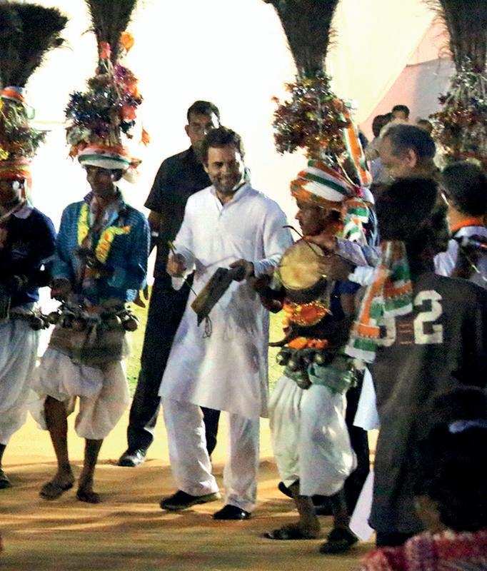 File photo of Rahul Gandhi performing Timli dance with tribals in Bodeli