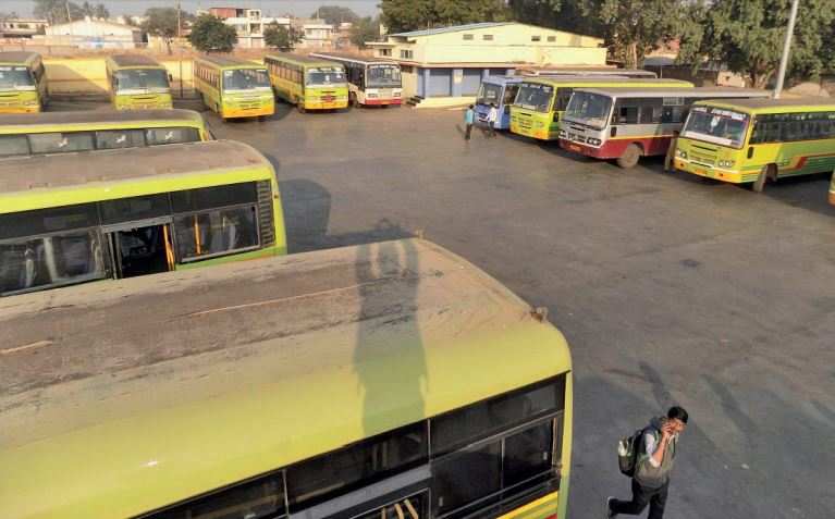 Buses in Bagalkot town bus stand.