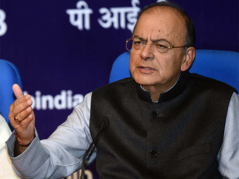 Arun Jaitley addresses a press conference after Union Budget 2018-19 presentation in New Delhi. (PTI Photo)