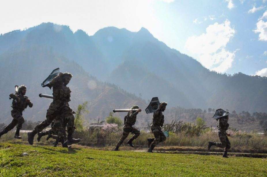Indian army personnel carry out drills at Kibithu close to the Line of Actual Control (LAC) in Anjaw district of Arunachal Pradesh. (PTI photo)