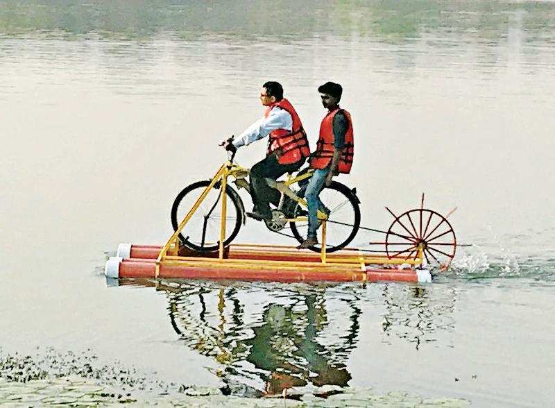 bicycle floating on water