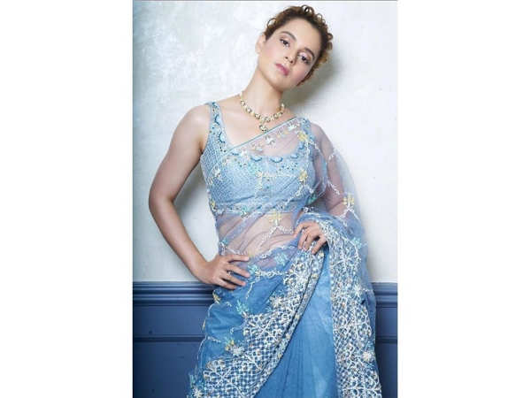 Sobhita Dhulipala in Ice Blue Silk Organza Saree - Devnaagri