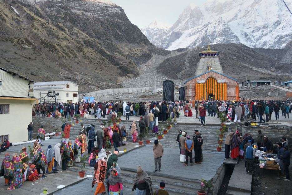 Pigrims gather as the portals to the Kedarnath shrine opened last Sunday. (PTI photo)