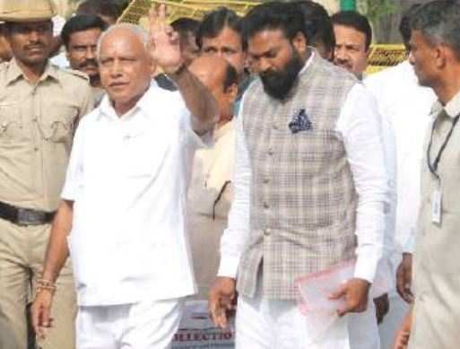 BS Yeddyurappa with B Sreeramulu ahead of the assembly session on Saturday.