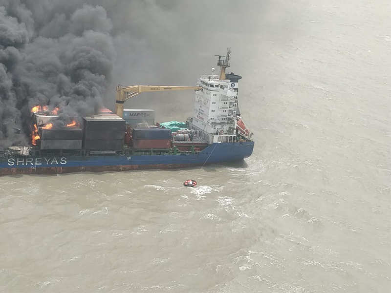 The ship’s company made immediate efforts to control the situation but due to high winds, the fire quickly spread to nearly 60 containers.