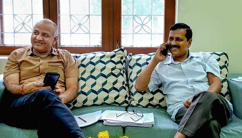 Delhi Chief Minister Arvind Kejriwal with Dy CM Manish Sisodia at CM's residence, in New Delhi