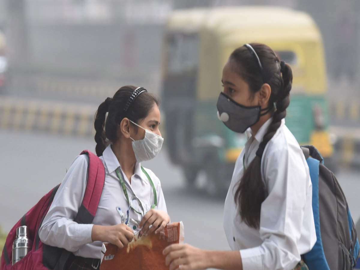 Children, wearing masks, walk to their school amid smog in New Delhi. (File pic)