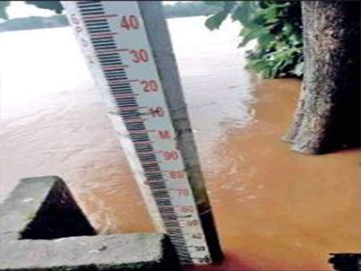 INCH BY INCH: The Nethravathi flows at the 10.1m mark, well above the danger mark of 8.5m, at Bantwal on Thursday