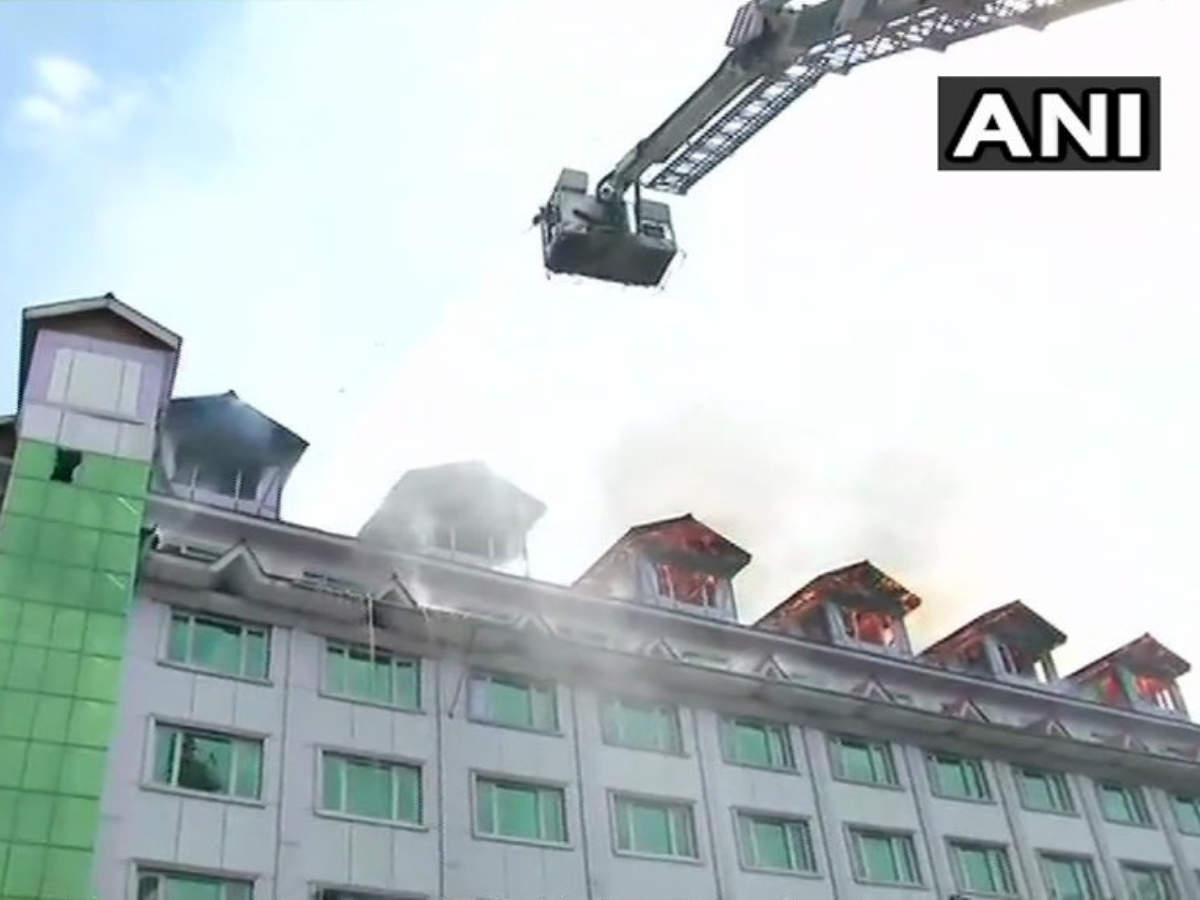 Fire fighting operations are underway at Srinagar's Hotel Pamposh.