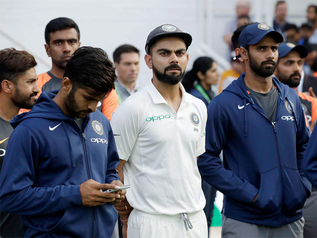 Virat Kohli with teammates after the Oval Test. (AP Photo)
