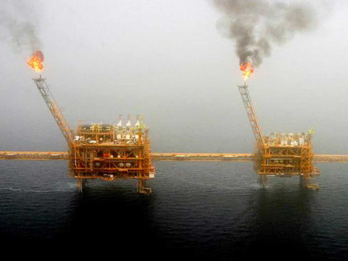 Gas flares from an oil production platform at the Soroush oil fields in Iran. (Reuters)