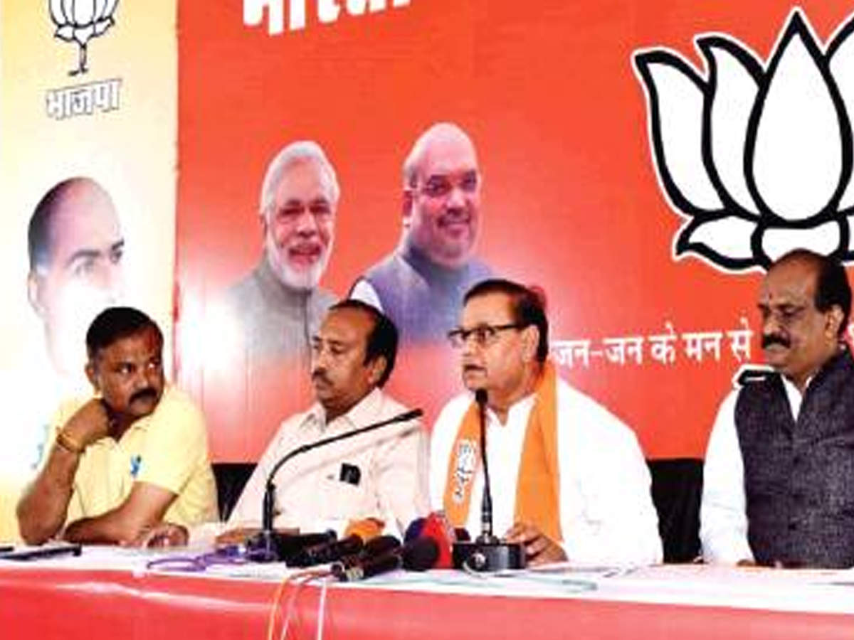 MP Ramcharan Bohra with other party members addresses mediapersons in city on Saturday