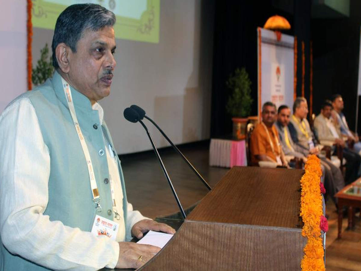 RSS office-bearer Dattatreya Hosabale speaks at the two-day national conclave on Reclaiming he Rightful Dignity of Bharat in Belagavi on Saturday