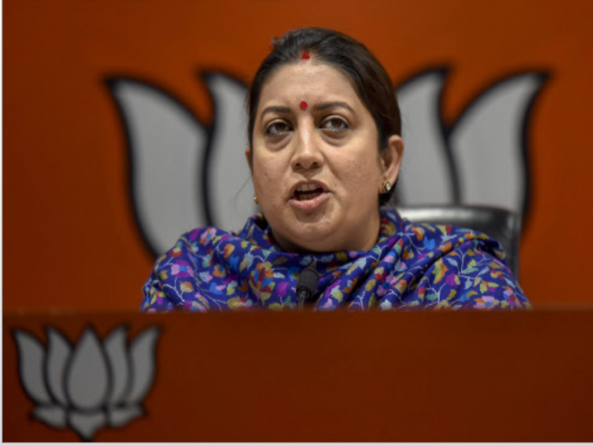 <p>Union minister and BJP leader Smriti Irani during a press conference at the party headquarter in New Delhi: AP<br></p>