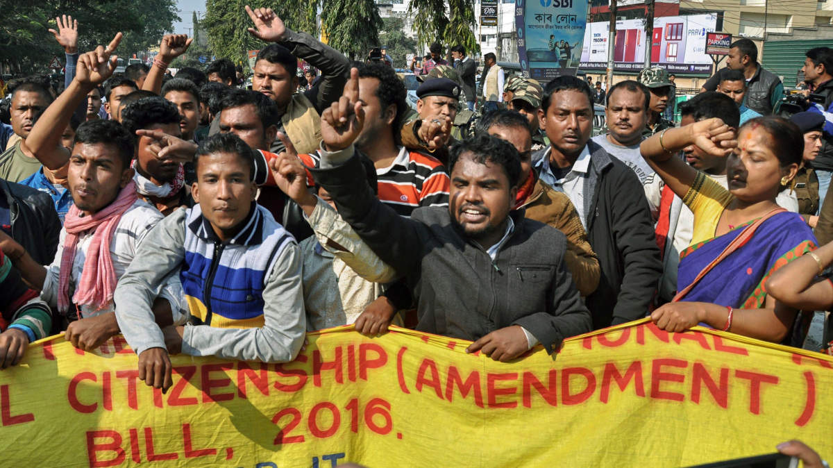 Activists of various indigenous organizations stage a protest rally in front of Assam Secretariat. (Source:PTI)