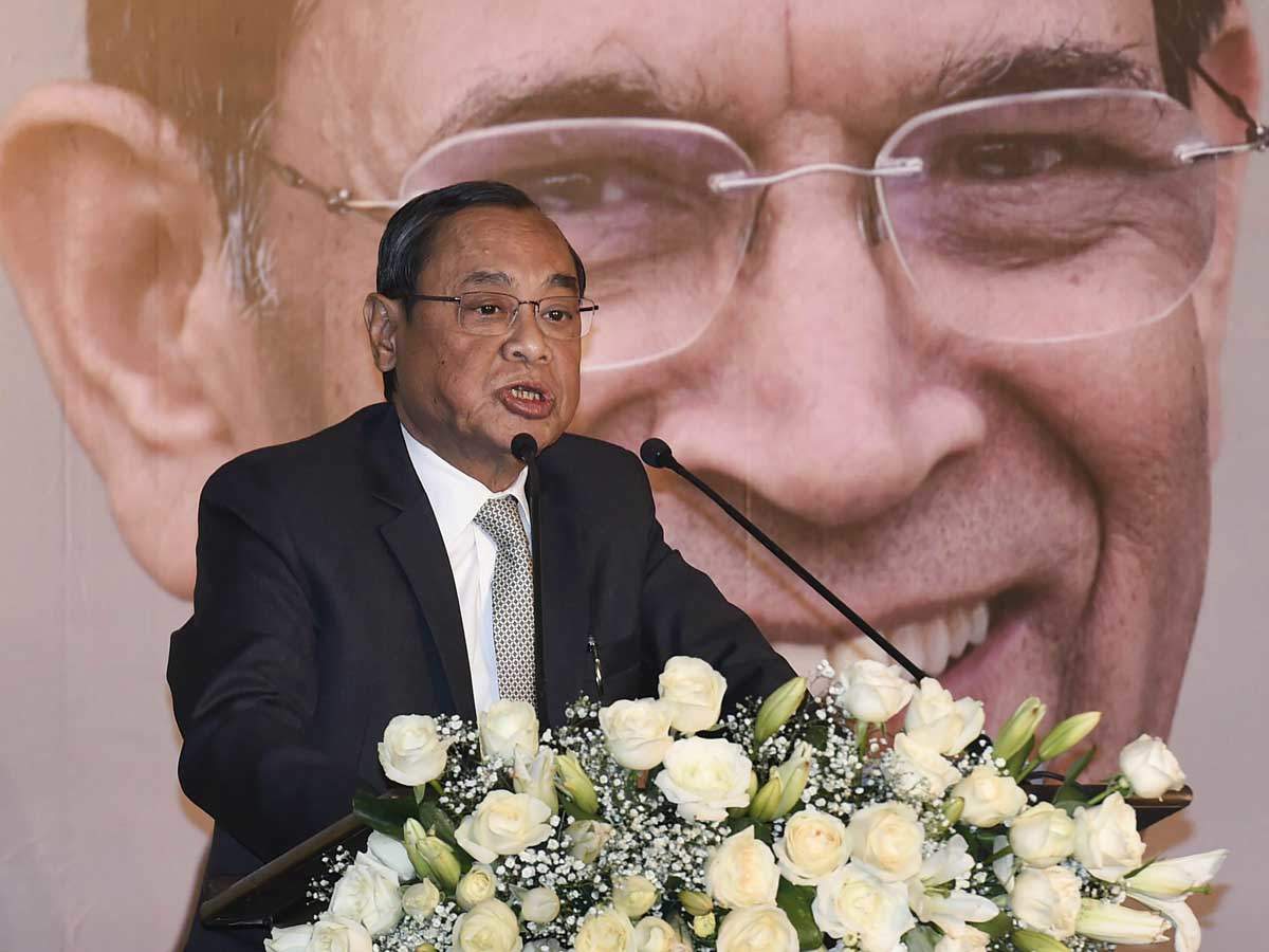 CJI Ranjan Gogoi speaks during the release of the book 'Beyond the Name', in New Delhi. (PTI photo)