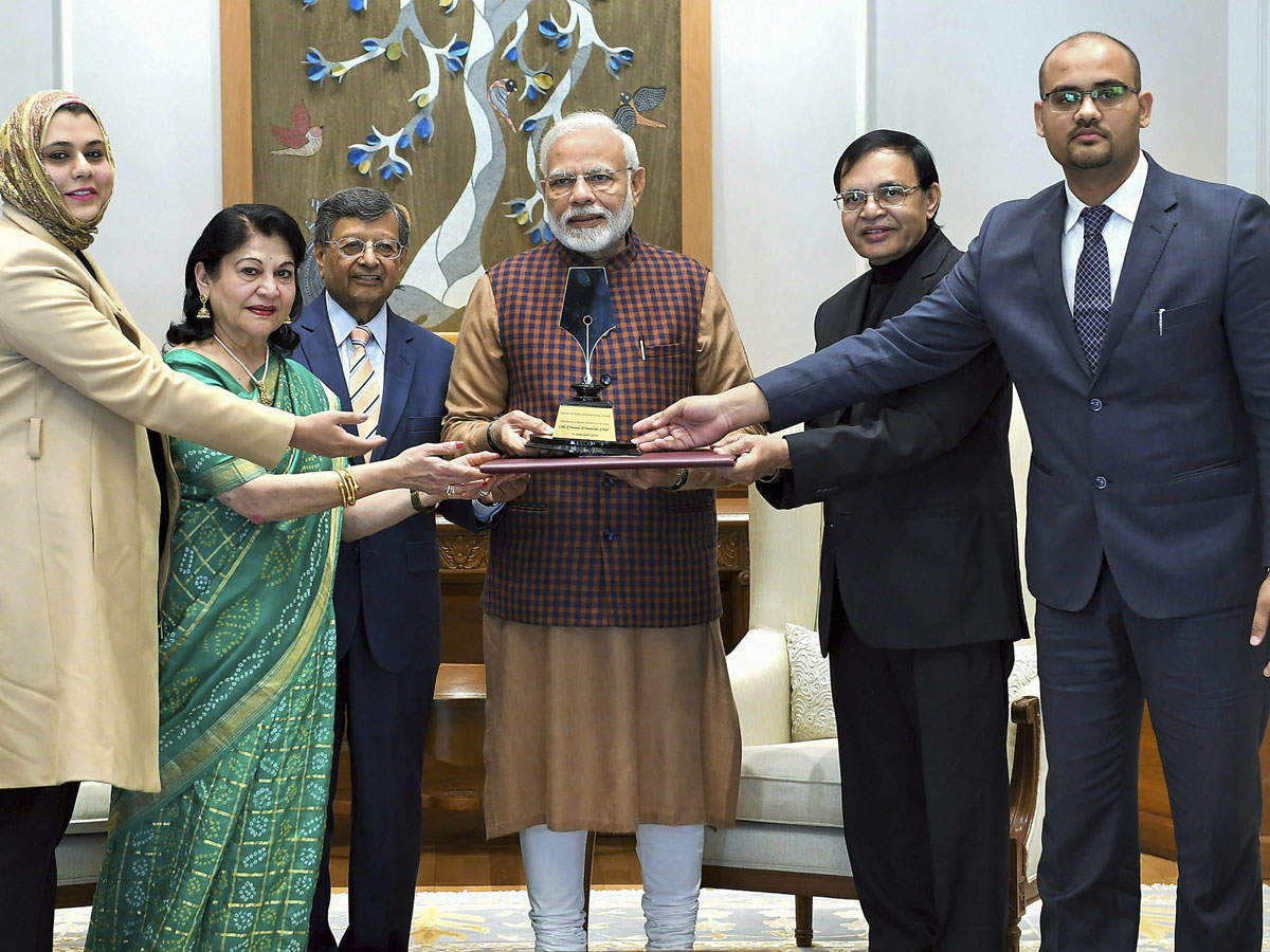 PM Modi receives the first-ever Philip Kotler Presidential award, in New Delhi