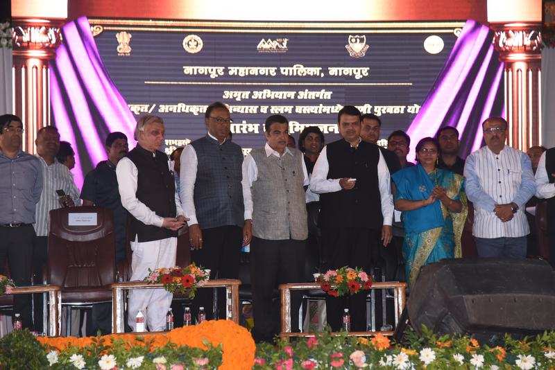 Nitin Gadkari union minister and Devendra Fadnavis chief minister performed Bhoomipujan of the Orange City Street project phase-1 and various developmental works of Nagpur Municipal Corporation NMC at wathoda Pardi in Nagpur on Saturday February 02nd 2019