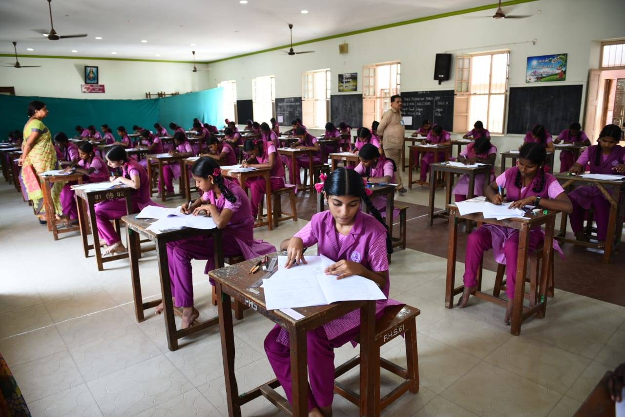 Students appear Tamil Nadu state board exam in Trichy on Thursday. (TOI photo by R Baskar) 