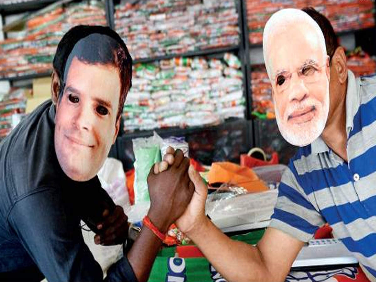 Shops in Bengaluru that sell party flags, masks and other election items, including this one on RV Road, were stocked up and ready for sales on Monday, a day after the announcement of polling dates