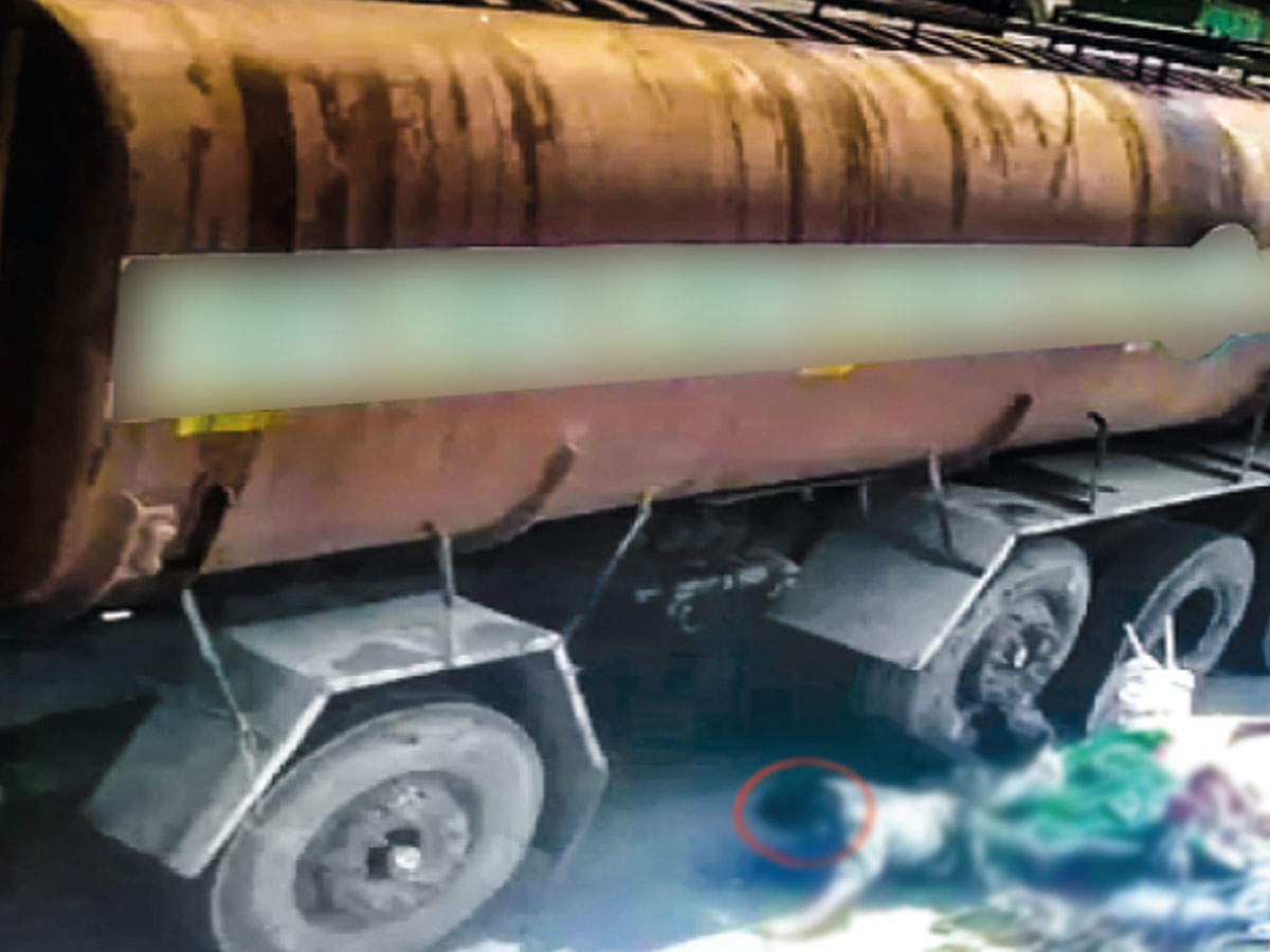 CCTV footage grab of 13-year-old boy being crushed by a fully-loaded oil tanker