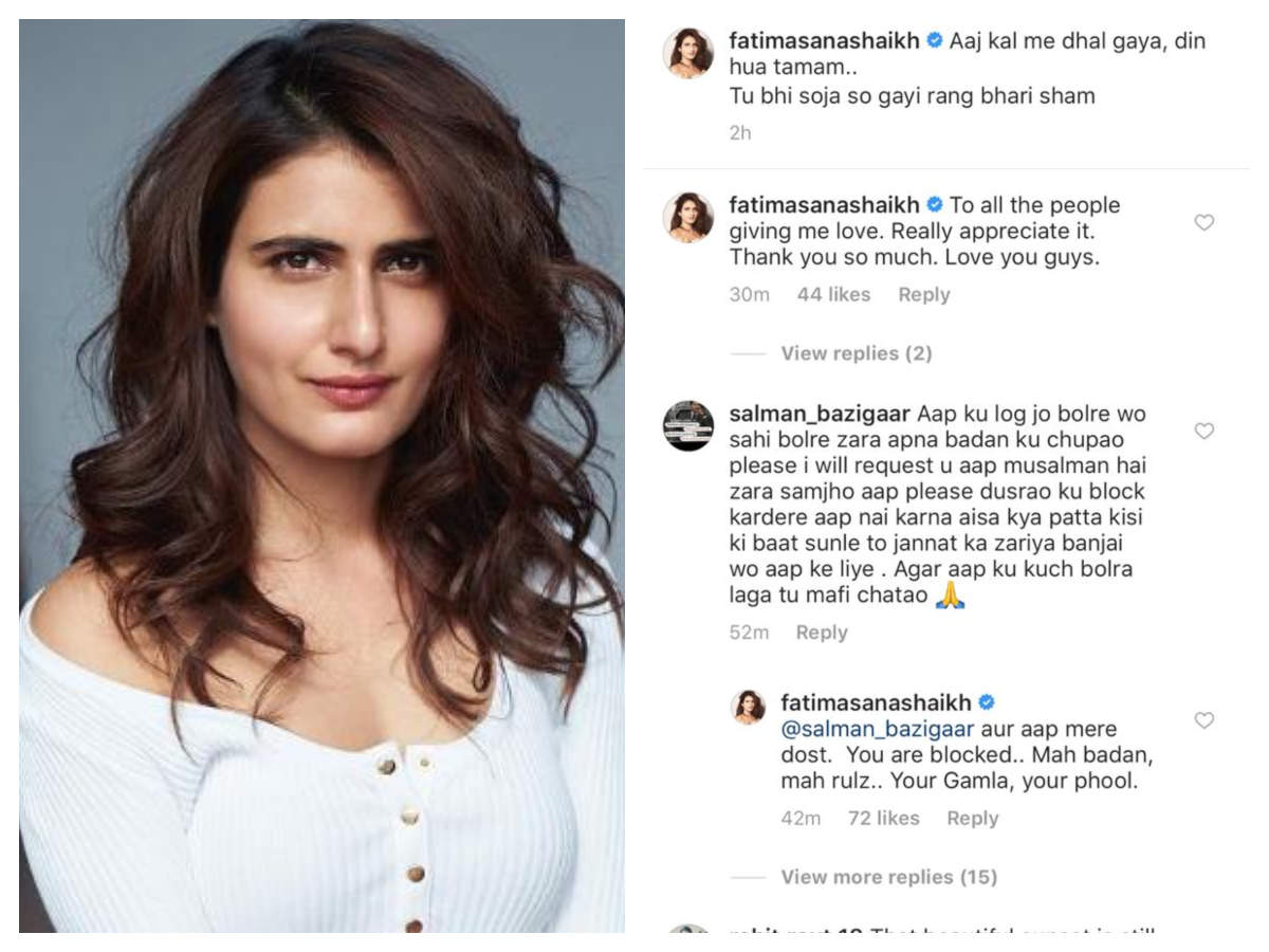 Fatima Sana Shaikh blocks a troller after giving a befitting reply for  commenting on her body! | Hindi Movie News - Times of India