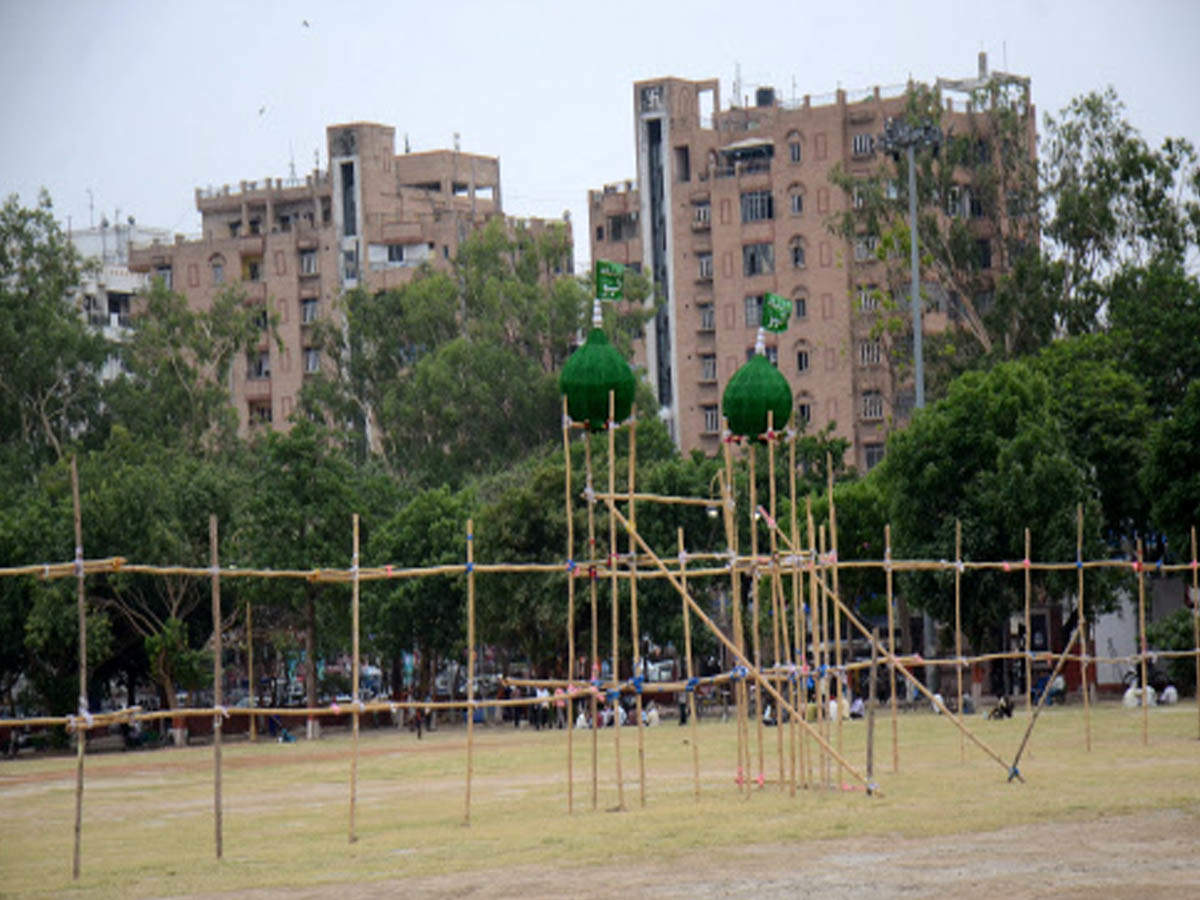 Preparations at Gandhi Maidan for Eid namaz, on Monday