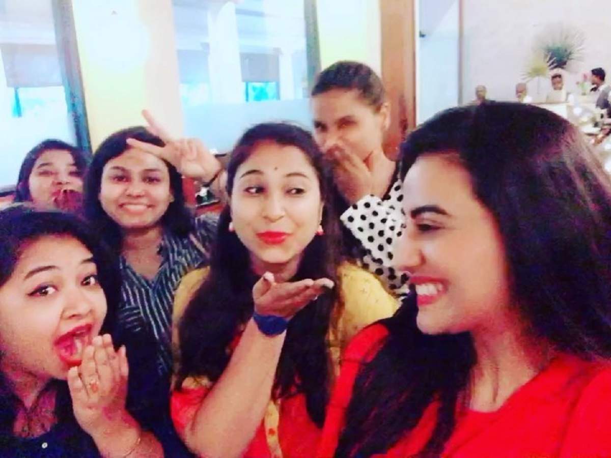 Photos: Akshara Singh gets together with her school friends in a ...