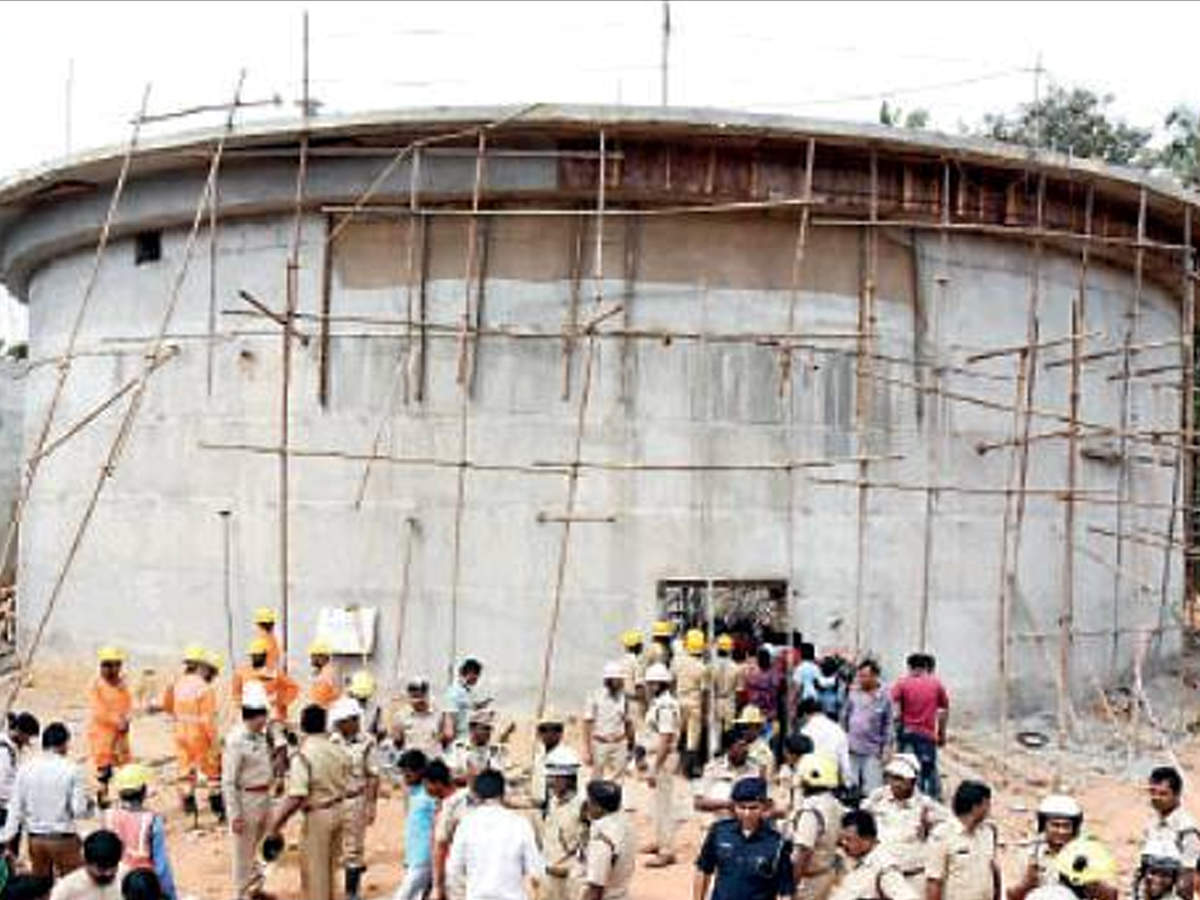 Police and NDRF at the under construction sewage treatment plant near Hebbal on Monday
