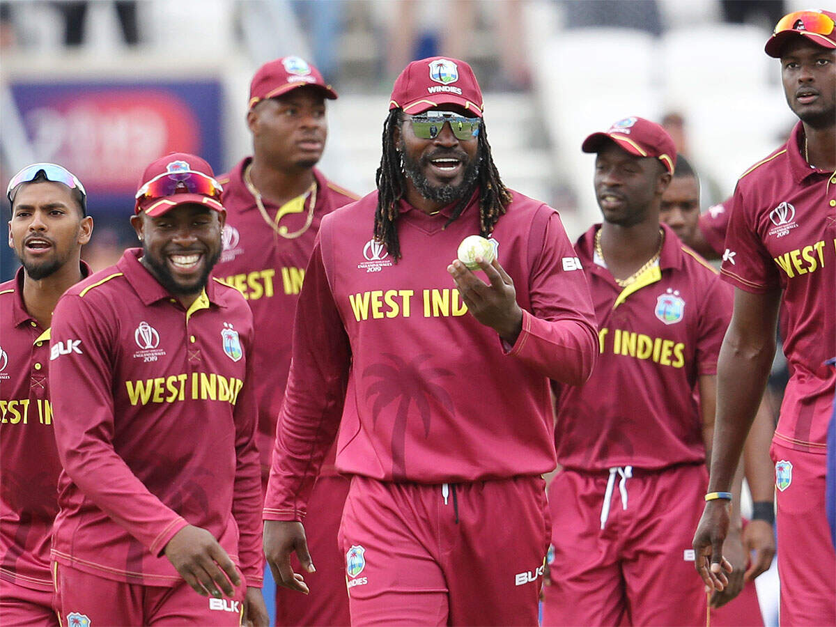 Chris Gayle leads the West Indies team after their win over Afghanistan. (AP Photo)