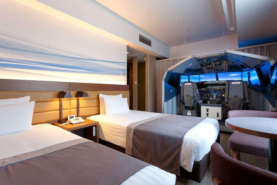 A hotel in Tokyo has fitted a flight simulator in its room
