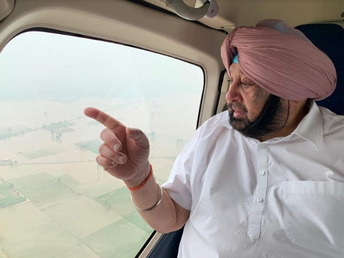 Punjab chief minister Captain Amarinder Singh taking stock of flood situation in Patiala and Sangrur 
