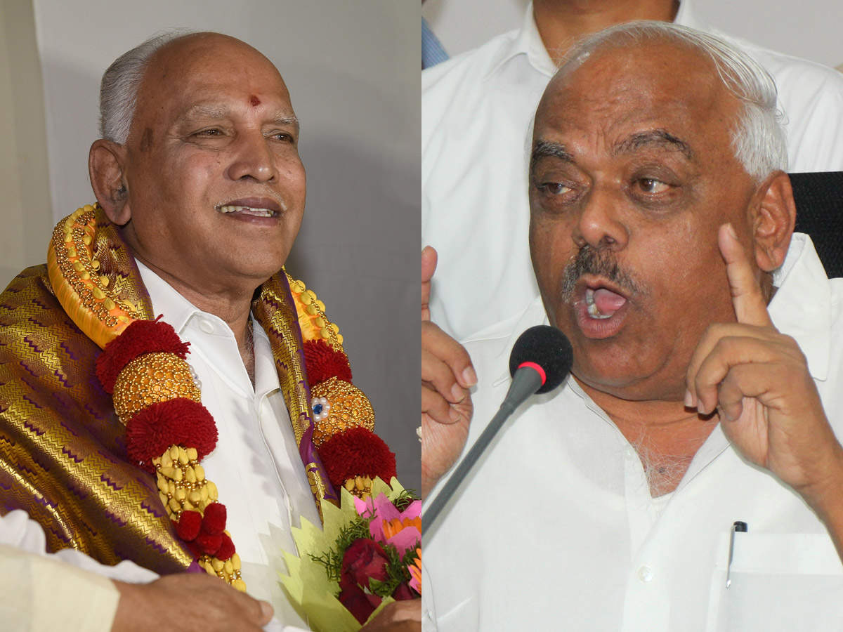 Yediyurappa and Karnataka speaker KR Ramesh Kumar (R)