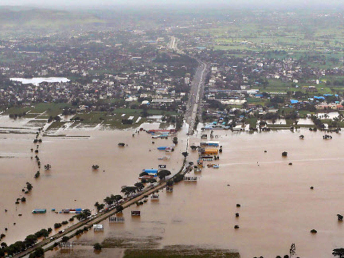 An aerial view of the flood affected areas in Belagavi district in Karnataka(PTI photo)