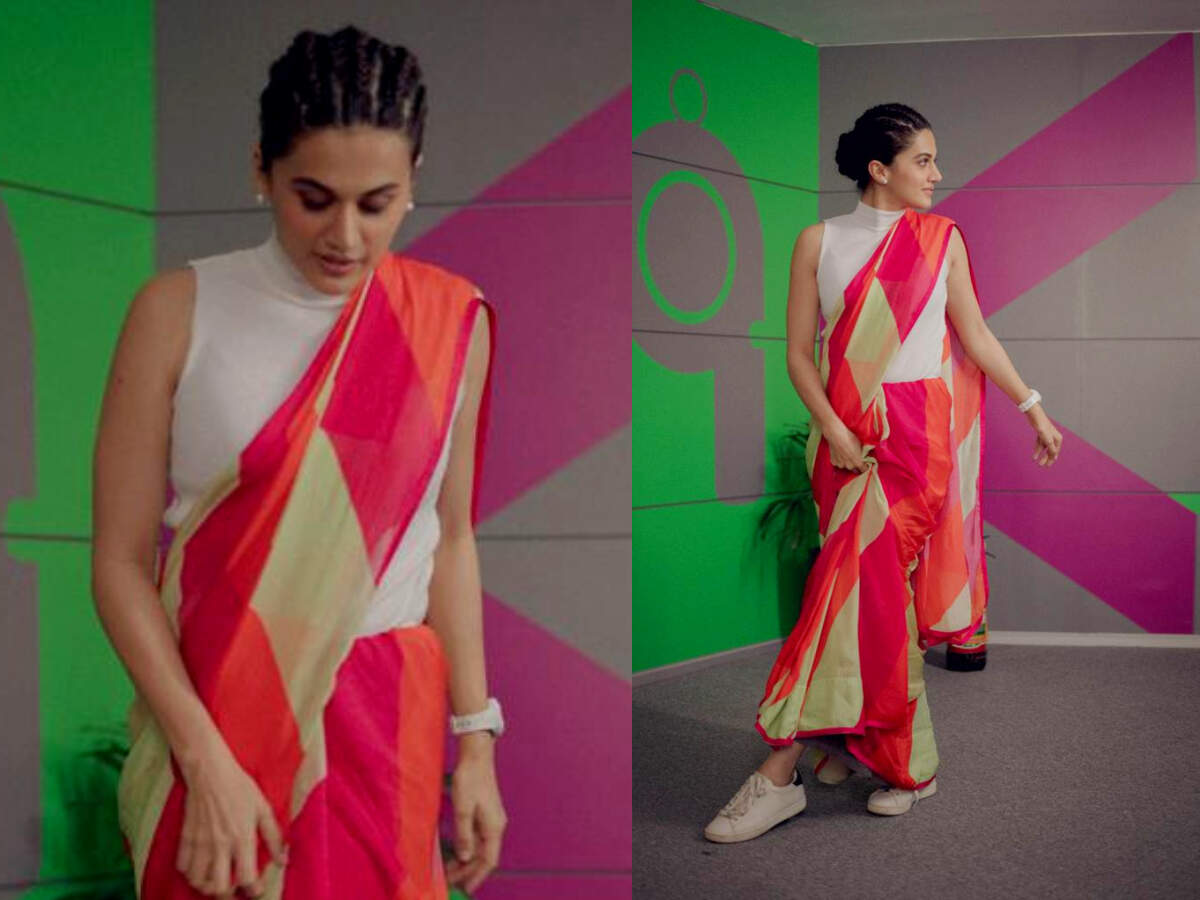 Image result for Taapsee Pannu just gave her sari a cool style twist!