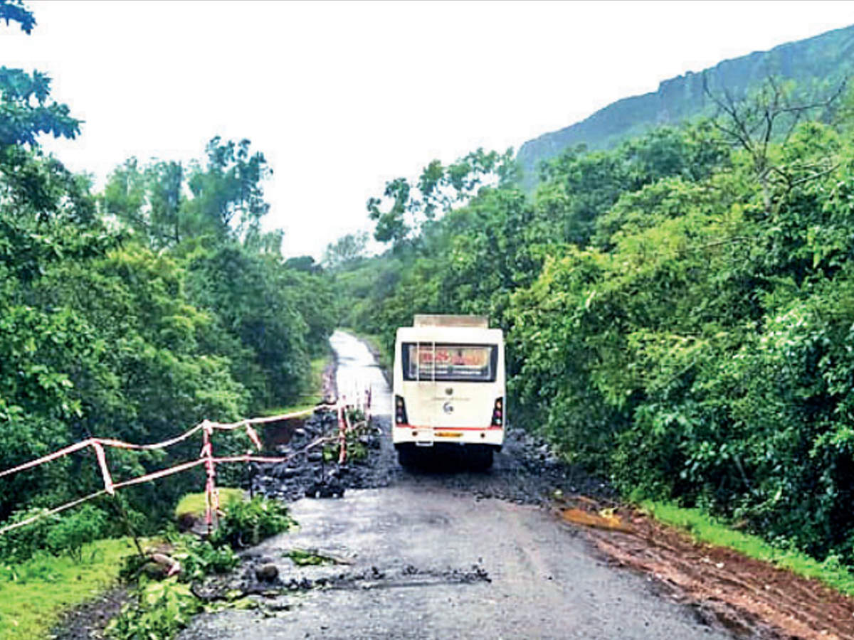 The public welfare department of the Satara district administration repaired a portion of the road that had caved in last week because of excessive rain
