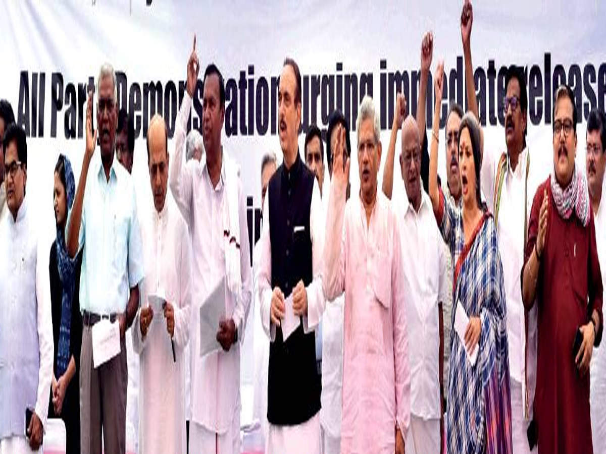 THE OTHER SIDE: Ten opposition party leaders, including the Congress, CPM, CPI, SP, RJD, TMC and DMK, at Jantar Mantar to demand release of Kashmiri leaders