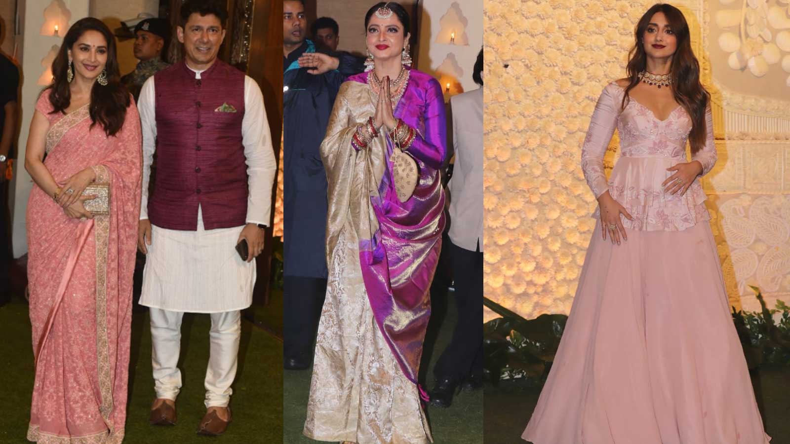 Image result for rekha-amitabh-bachchan-madhuri-dixit-alia-bhatt-ranbir-kapoor-among-other-celebs-at-ambanis-antilia-for-ganesh-chaturthi-celebration