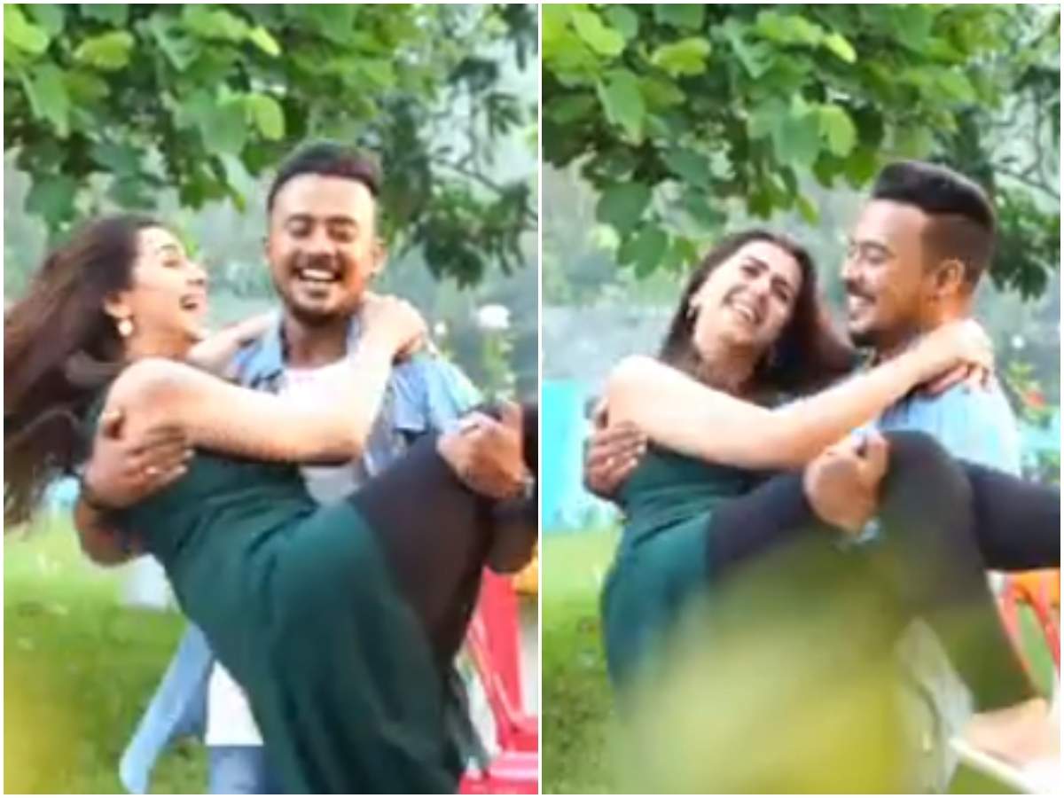 Dhamaka Arun Kumar carrying Nikki Galrani in BTS video gives way to hilarious comments Malayalam Movie News pic