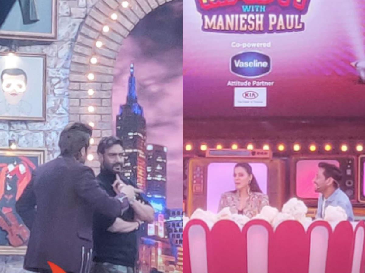 Exclusive Kajol Ajay Devgn Suniel Shetty And Raveena Tandon Shoot For Maniesh Paul S New Show Times Of India kajol ajay devgn suniel shetty and