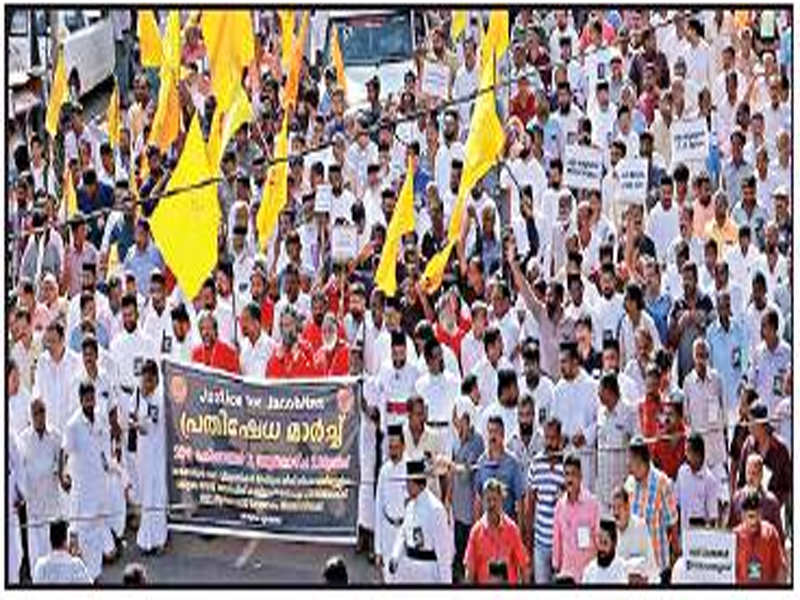 The protest march taken out by Jacobite Church members in Kottayam on Wednesday