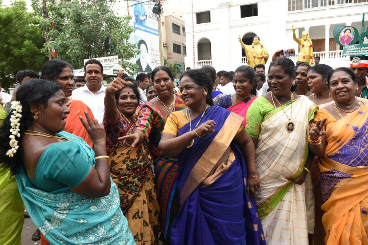 AIADMK members celebrating the victory  of party candidates in Vikravandi and Nanguneri byelections, in Chennai on Thursday (TOI photo by B A Raju) 