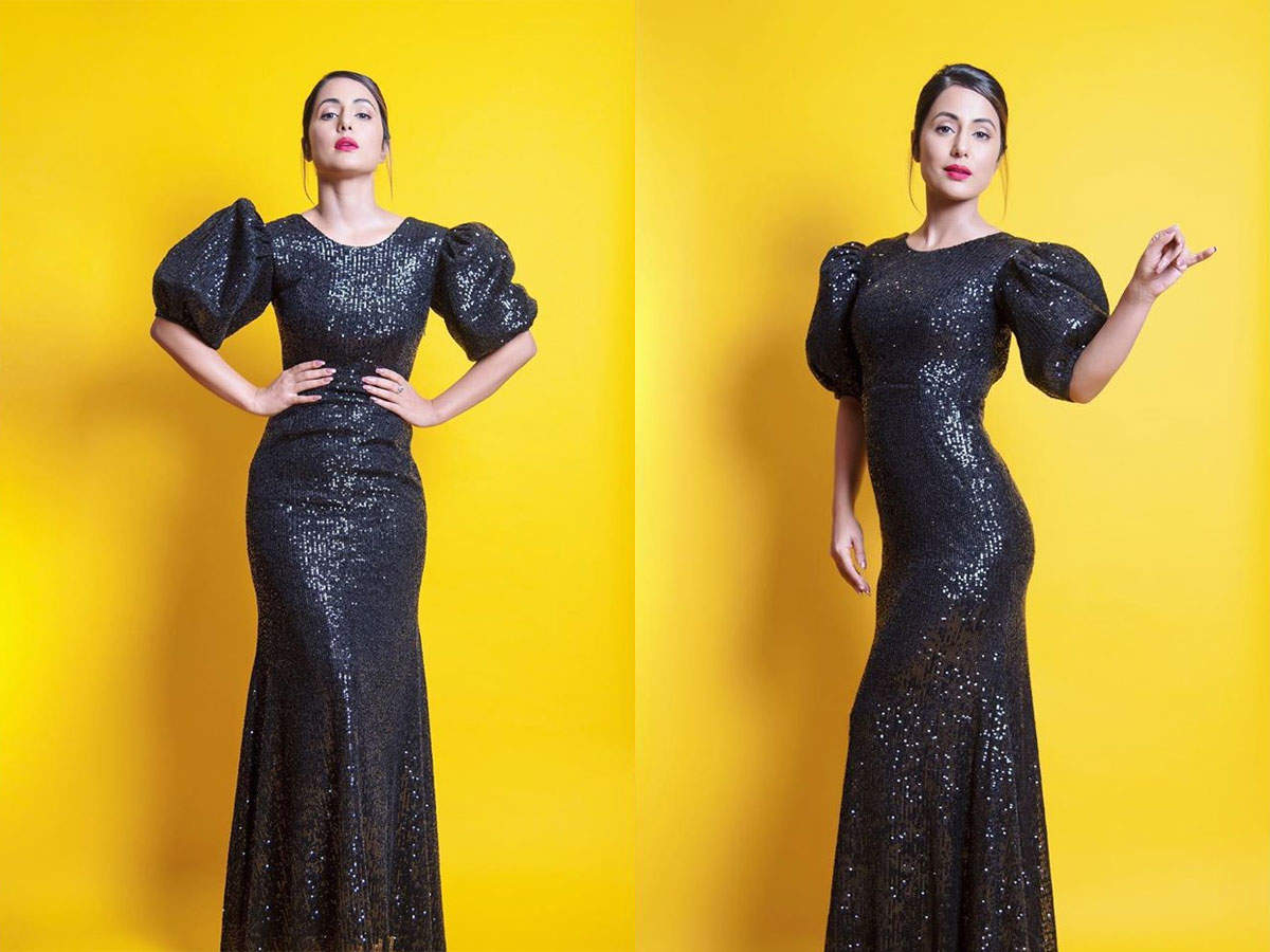 Lady in Black - Hina Khan shimmers and shines in her black gown ...