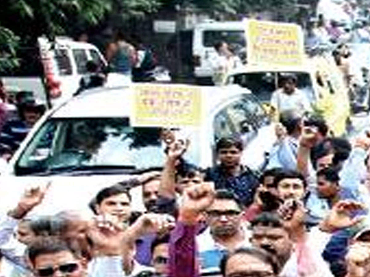 File photo of UPPCL employees protesting against the PF scam in Lucknow