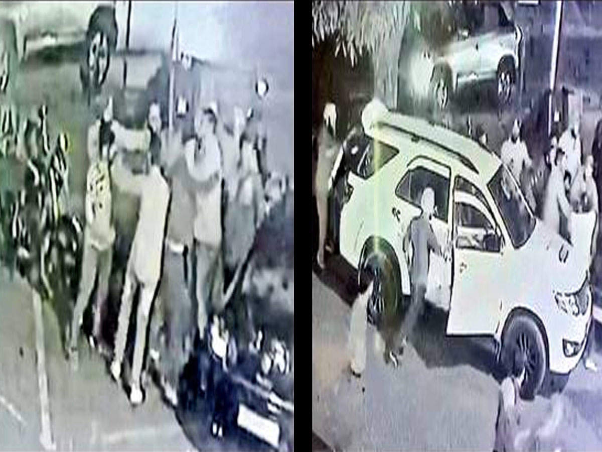 CCTV grabs of the accused attacking Nukkar Dhaba owner outside his joint in Sector 22, Chandigarh.