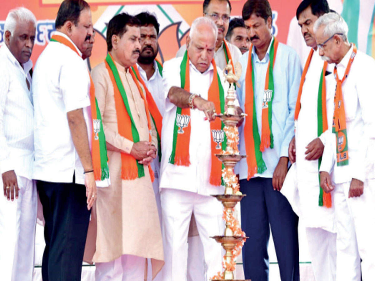 Chief minister BS Yediyurappa campaigns for party candidate Ramesh Jarkiholi in Gokak, Belagavi district on Sunday